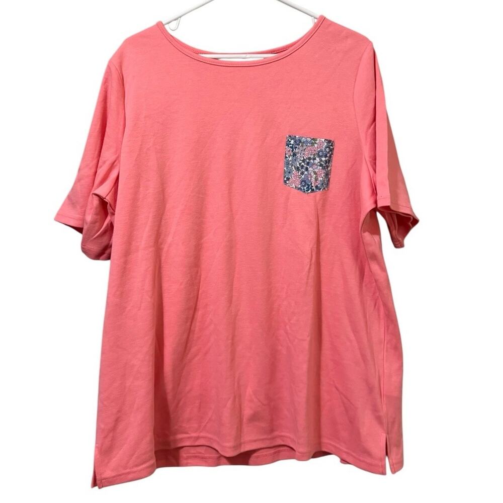 Quacker Factory T-Shirt Women Size XL Cotton Blend Floral Embellished Embroidery